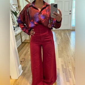 Free People long sleeve satin floral button down blouse. Oversized. Size XS.